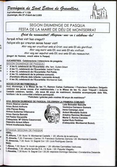 Parròquia de Sant Esteve, 27/4/2003 [Issue]