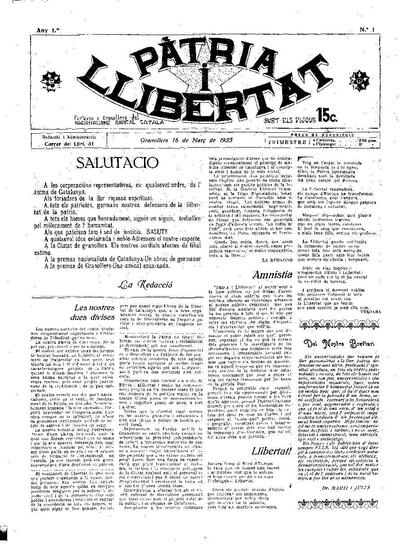 Patria i Llibertat, 15/3/1923 [Issue]