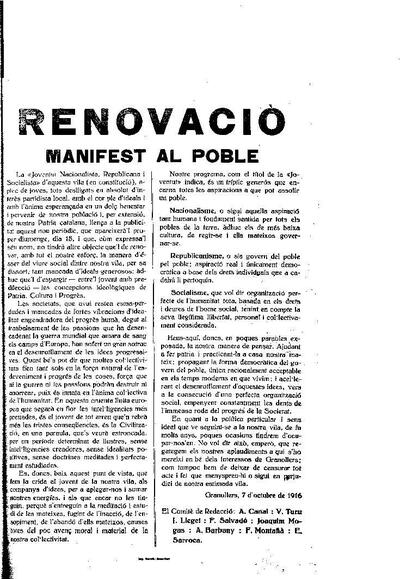 Renovació, 15/10/1916 [Issue]