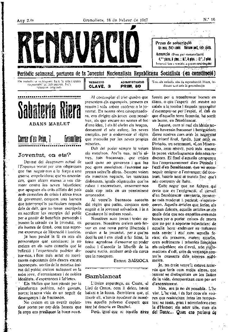 Renovació, 18/2/1917 [Issue]