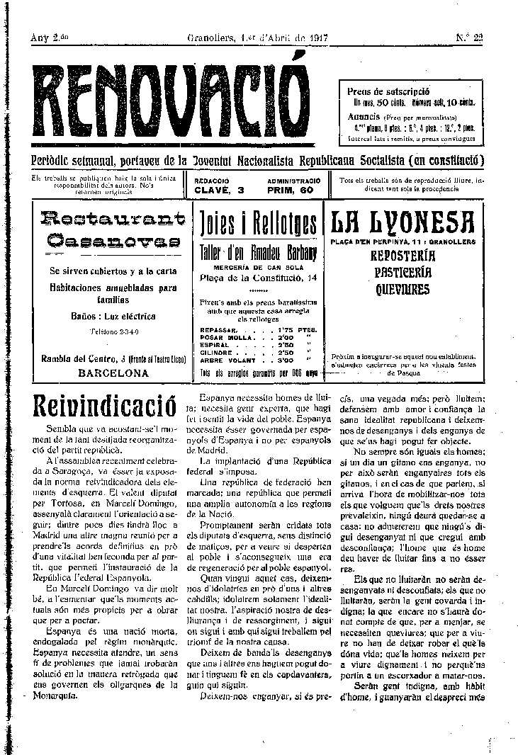 Renovació, 1/4/1917 [Issue]