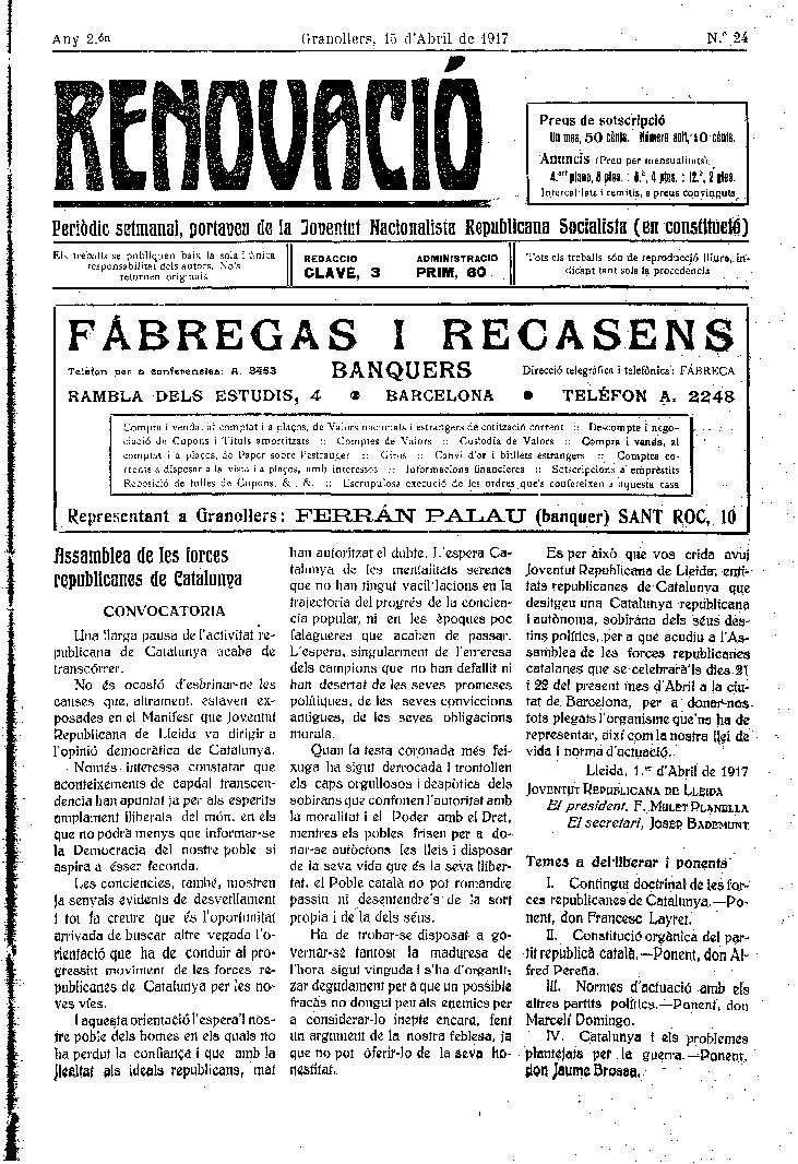 Renovació, 15/4/1917 [Issue]