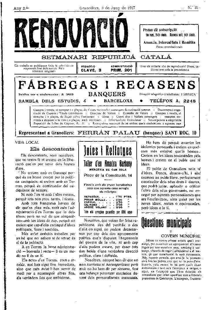 Renovació, 3/6/1917 [Issue]