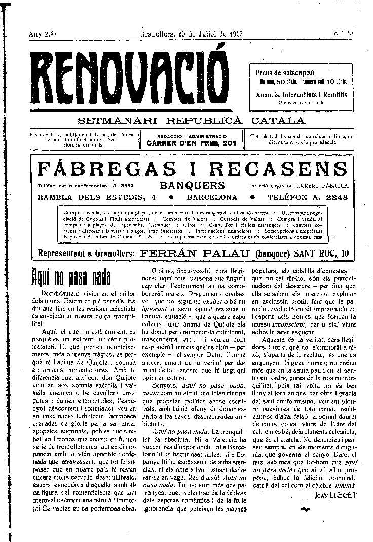 Renovació, 29/7/1917 [Issue]