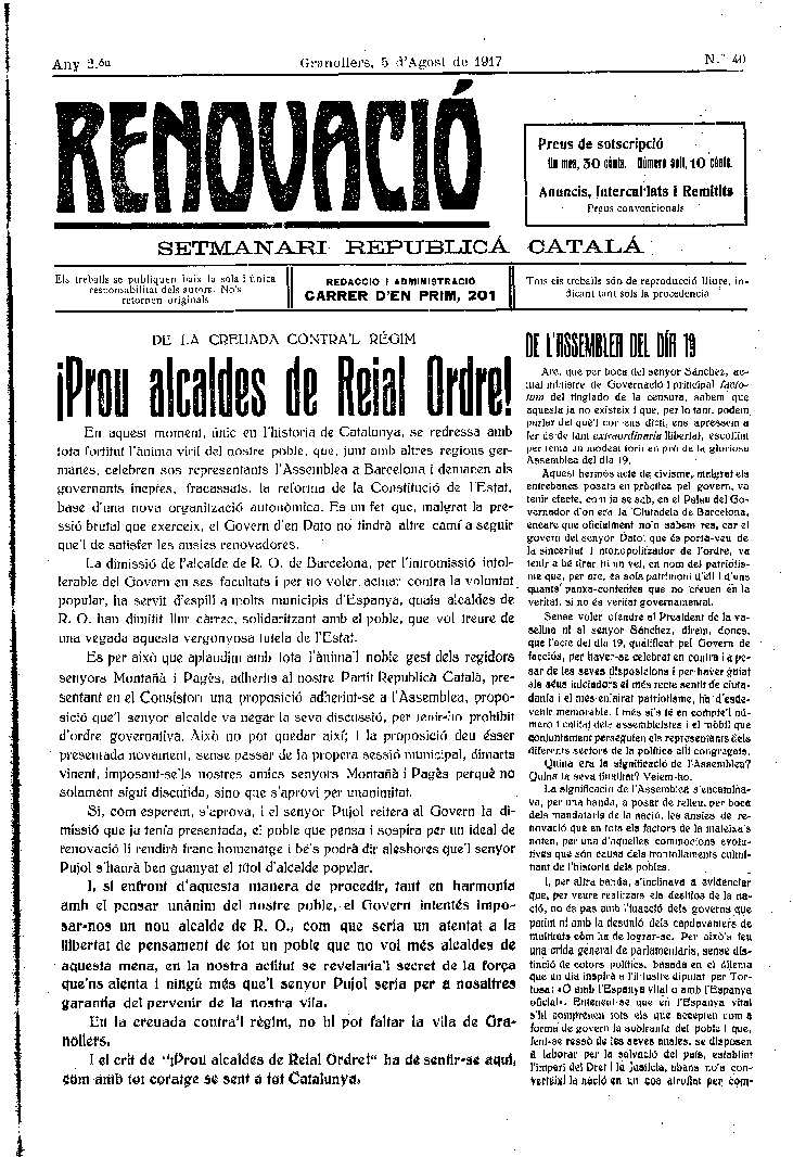 Renovació, 5/8/1917 [Issue]