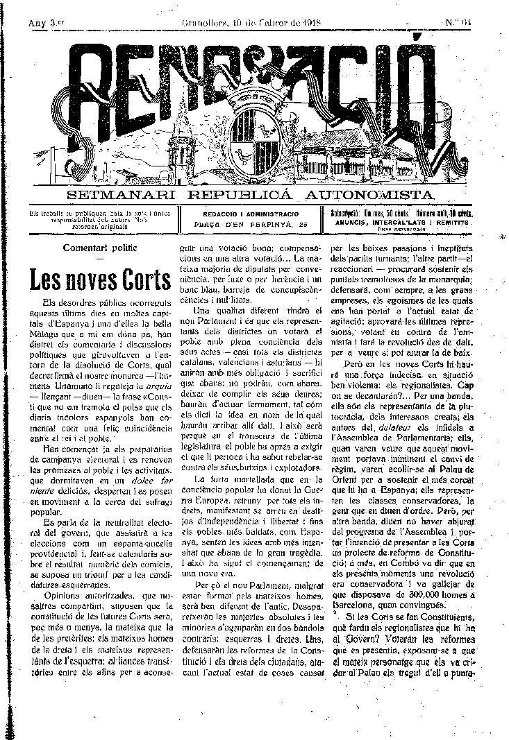 Renovació, 10/2/1918 [Issue]