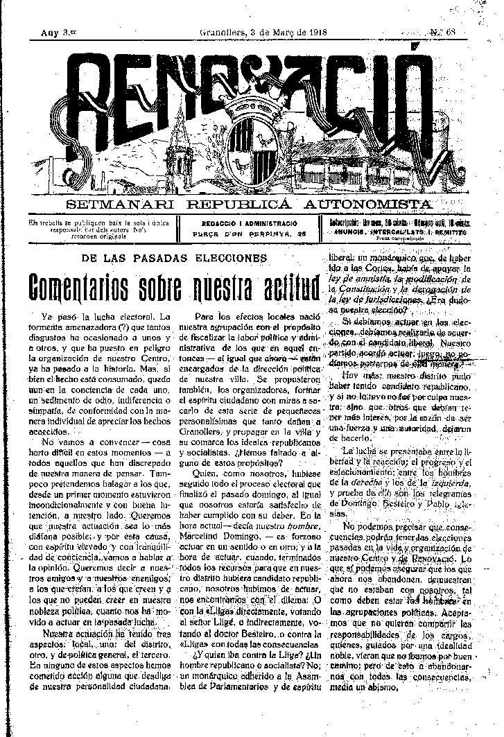 Renovació, 3/3/1918 [Issue]