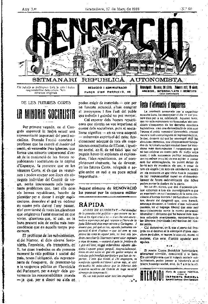 Renovació, 17/3/1918 [Issue]
