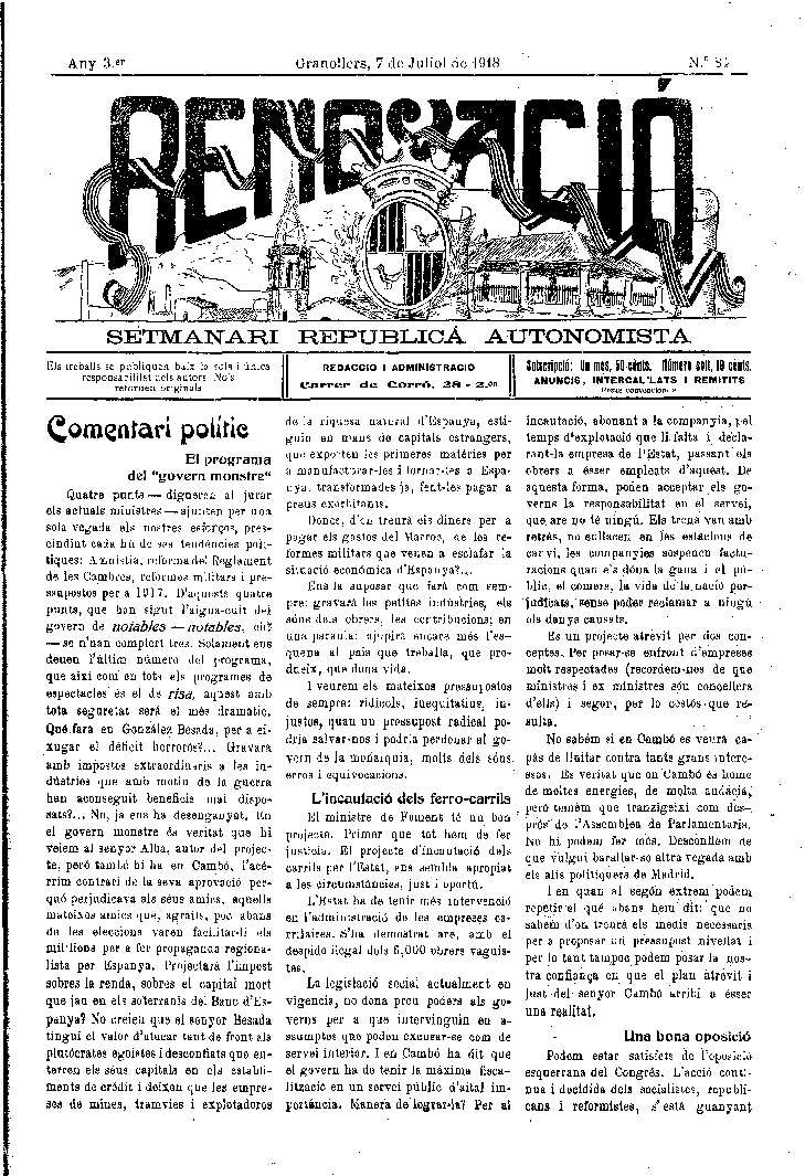 Renovació, 7/7/1918 [Issue]