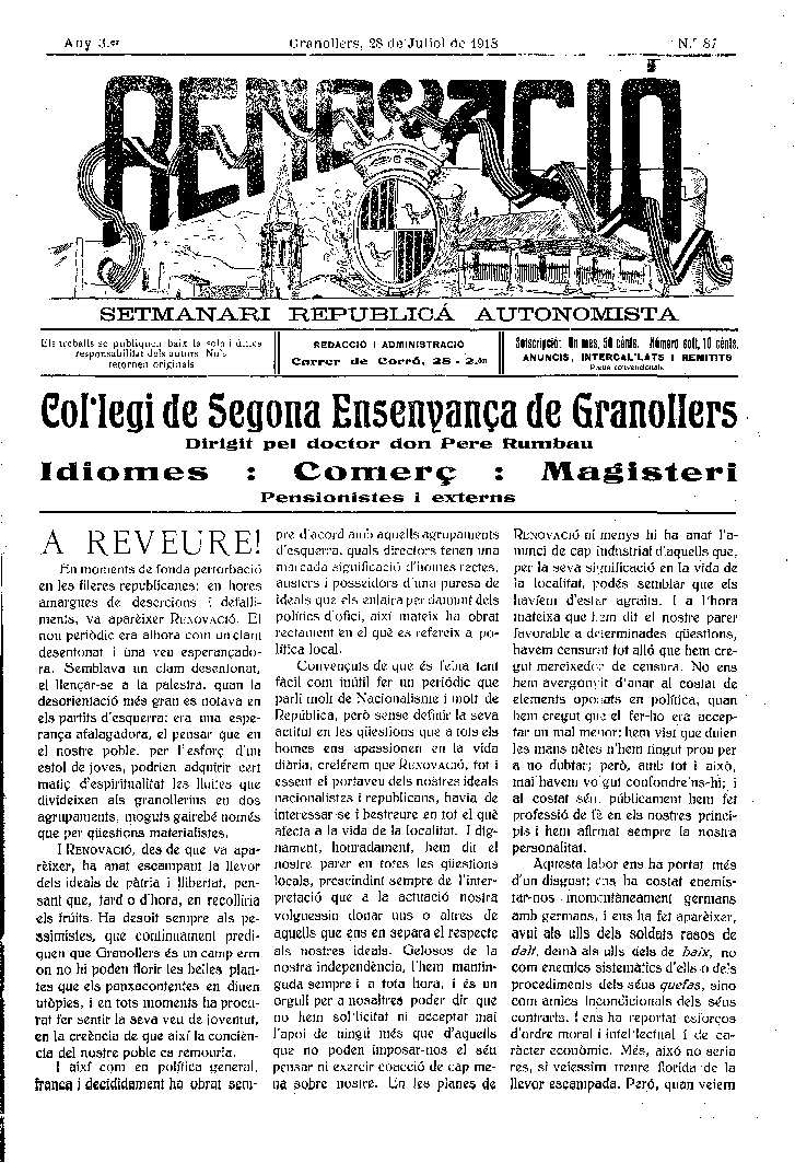 Renovació, 28/7/1918 [Issue]