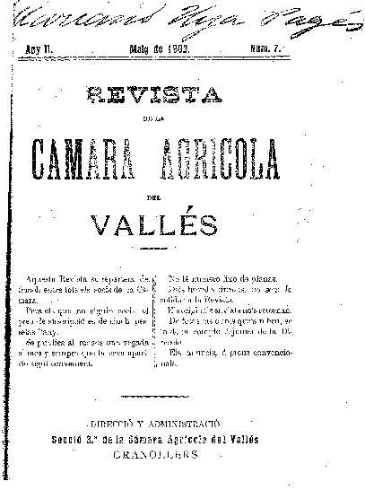 Revista de la Càmara Agrícola del Vallès, 1/5/1902 [Issue]