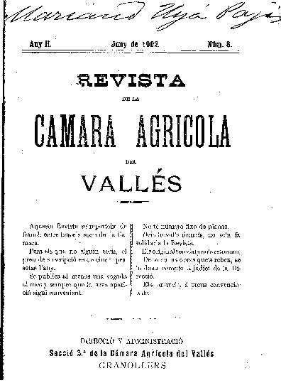 Revista de la Càmara Agrícola del Vallès, 1/6/1902 [Issue]