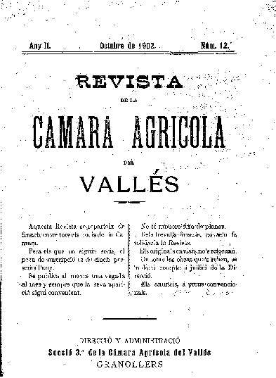 Revista de la Càmara Agrícola del Vallès, 1/10/1902 [Exemplar]