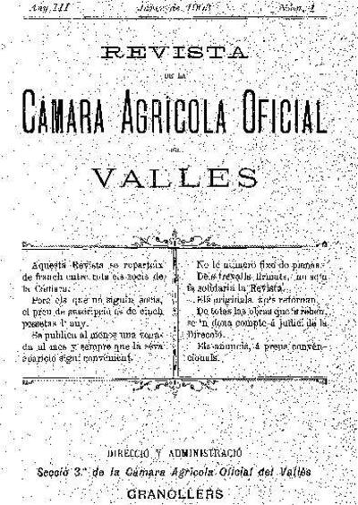 Revista de la Càmara Agrícola del Vallès, 1/1/1903 [Ejemplar]