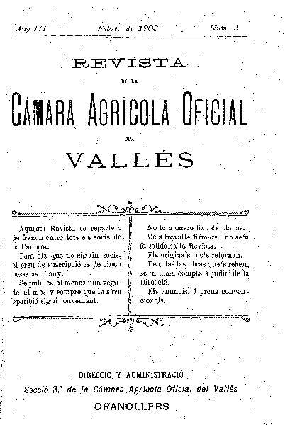 Revista de la Càmara Agrícola del Vallès, 1/2/1903 [Ejemplar]