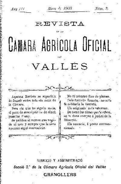 Revista de la Càmara Agrícola del Vallès, 1/3/1903 [Exemplar]