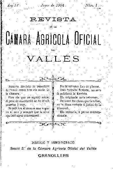 Revista de la Càmara Agrícola del Vallès, 1/1/1904 [Ejemplar]
