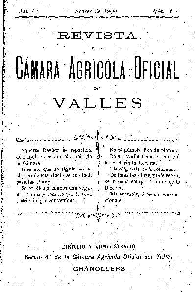 Revista de la Càmara Agrícola del Vallès, 1/2/1904 [Ejemplar]
