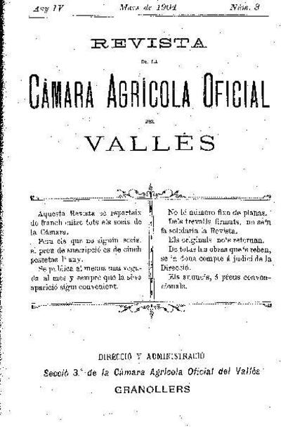 Revista de la Càmara Agrícola del Vallès, 1/3/1904 [Exemplar]