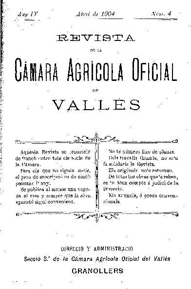 Revista de la Càmara Agrícola del Vallès, 1/4/1904 [Ejemplar]