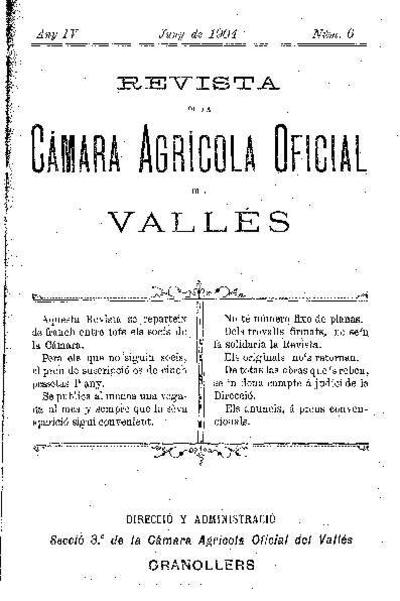 Revista de la Càmara Agrícola del Vallès, 1/6/1904 [Ejemplar]