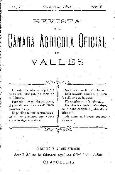 Revista de la Càmara Agrícola del Vallès, 1/9/1904 [Ejemplar]