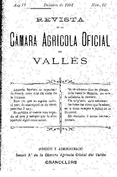 Revista de la Càmara Agrícola del Vallès, 1/12/1904 [Ejemplar]