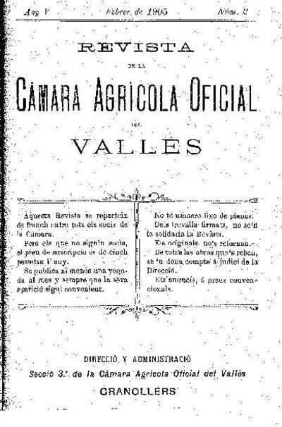Revista de la Càmara Agrícola del Vallès, 1/2/1905 [Ejemplar]