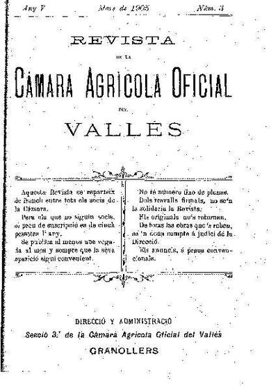 Revista de la Càmara Agrícola del Vallès, 1/3/1905 [Ejemplar]
