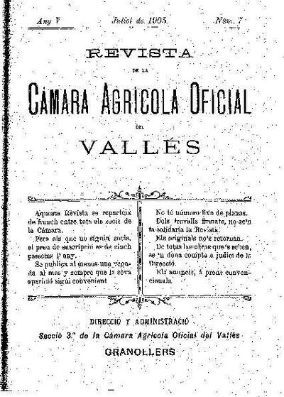 Revista de la Càmara Agrícola del Vallès, 1/7/1905 [Ejemplar]