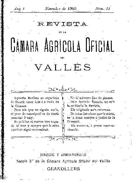 Revista de la Càmara Agrícola del Vallès, 1/11/1905 [Ejemplar]