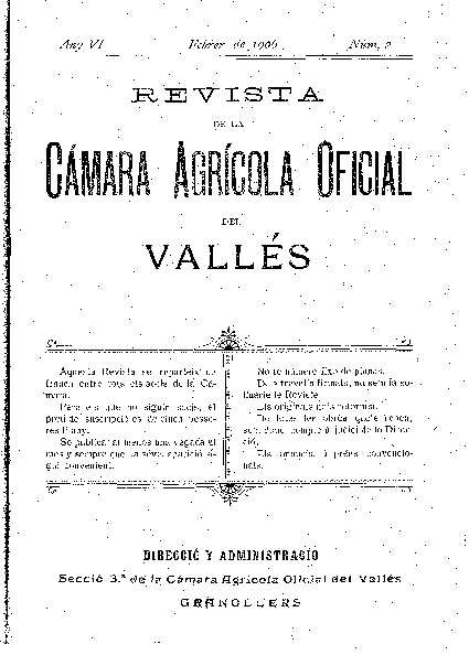 Revista de la Càmara Agrícola del Vallès, 1/2/1906 [Exemplar]