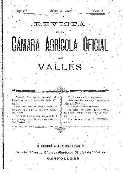 Revista de la Càmara Agrícola del Vallès, 1/3/1906 [Exemplar]