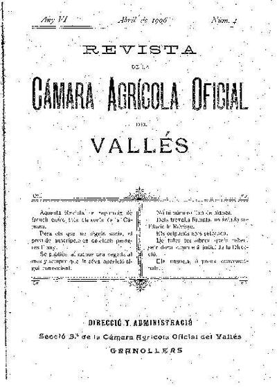 Revista de la Càmara Agrícola del Vallès, 1/4/1906 [Exemplar]