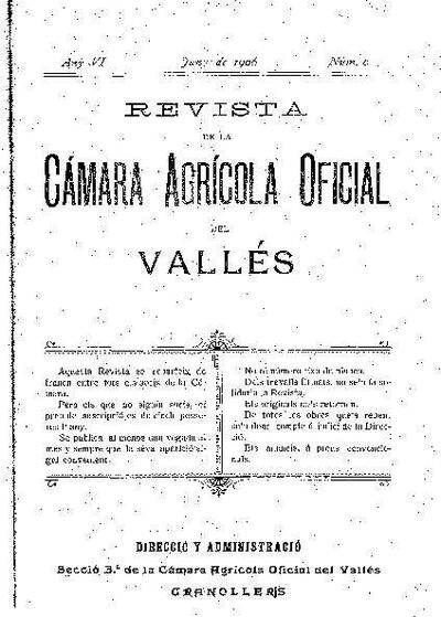 Revista de la Càmara Agrícola del Vallès, 1/6/1906 [Exemplar]