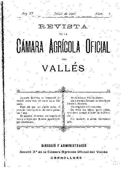 Revista de la Càmara Agrícola del Vallès, 1/7/1906 [Issue]
