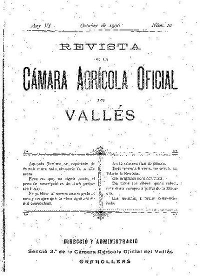 Revista de la Càmara Agrícola del Vallès, 1/10/1906 [Exemplar]