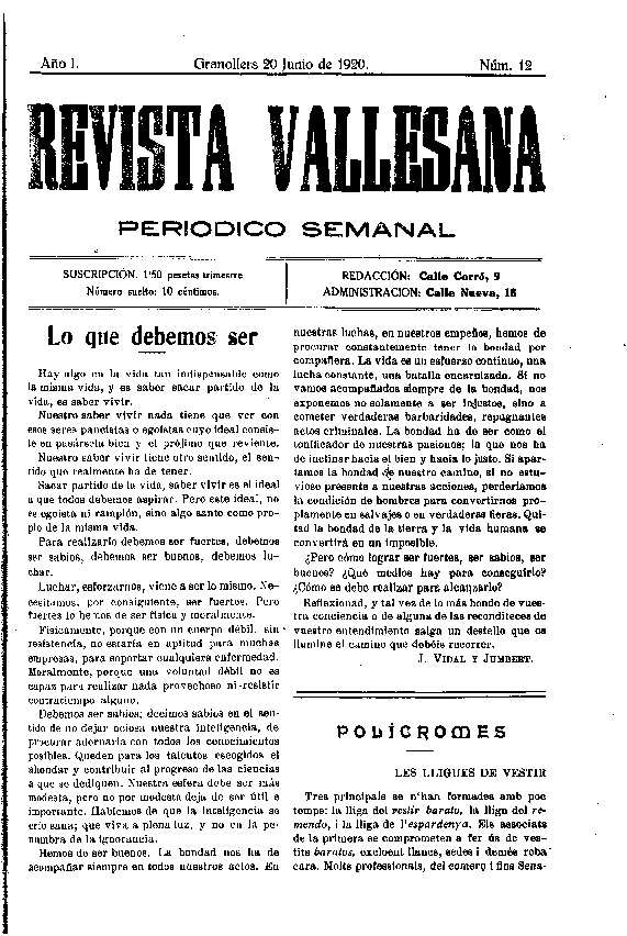 Revista Vallesana, 20/6/1920 [Ejemplar]
