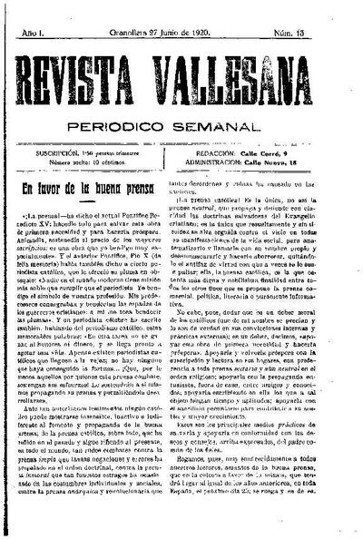 Revista Vallesana, 27/6/1920 [Ejemplar]
