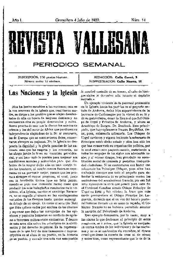 Revista Vallesana, 4/7/1920 [Exemplar]
