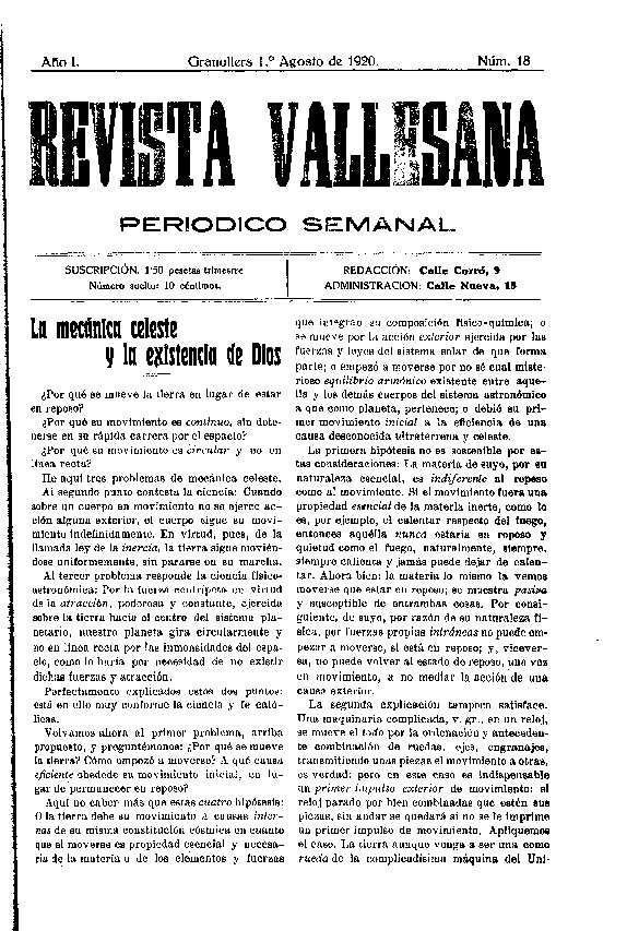Revista Vallesana, 1/8/1920 [Ejemplar]