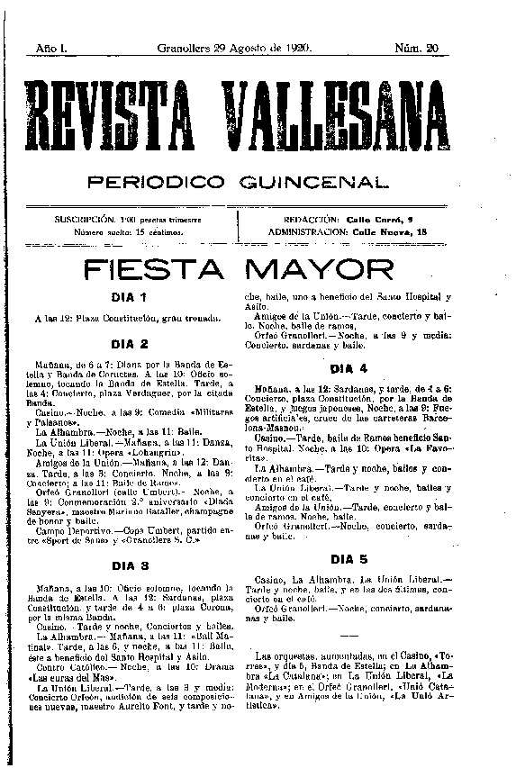 Revista Vallesana, 29/8/1920 [Ejemplar]