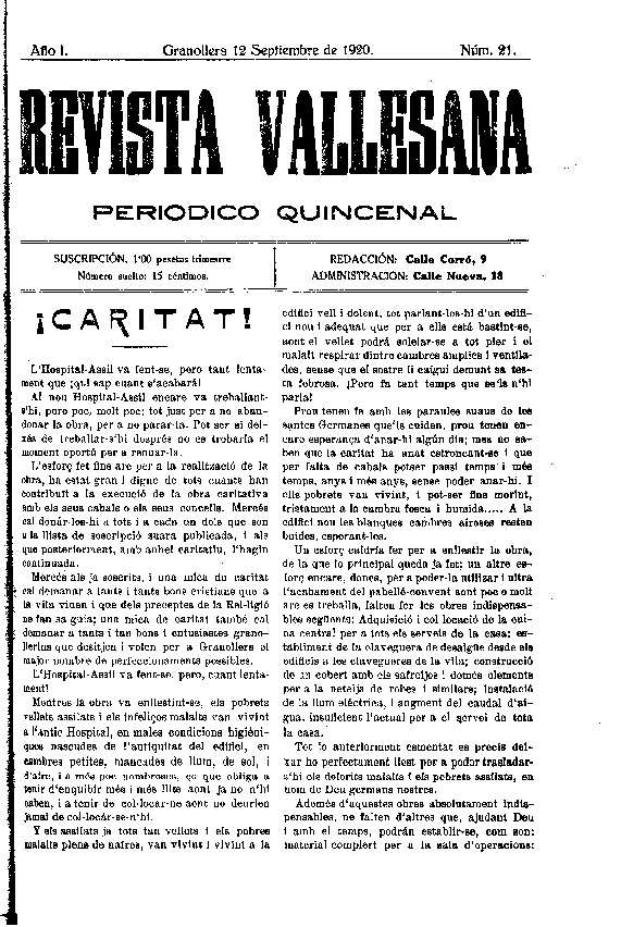 Revista Vallesana, 12/9/1920 [Ejemplar]