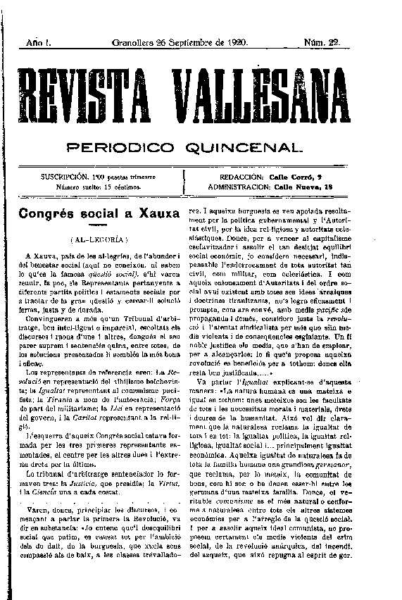 Revista Vallesana, 26/9/1920 [Ejemplar]