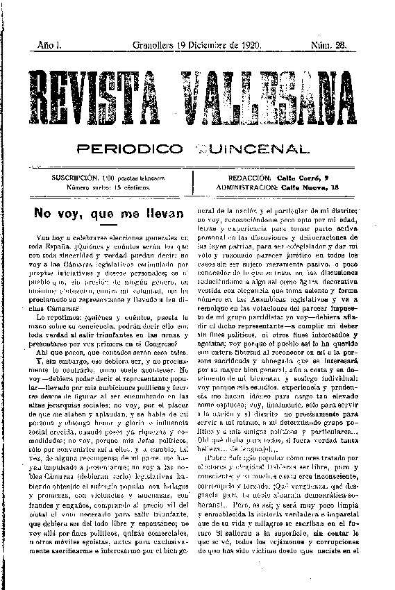 Revista Vallesana, 19/12/1920 [Ejemplar]