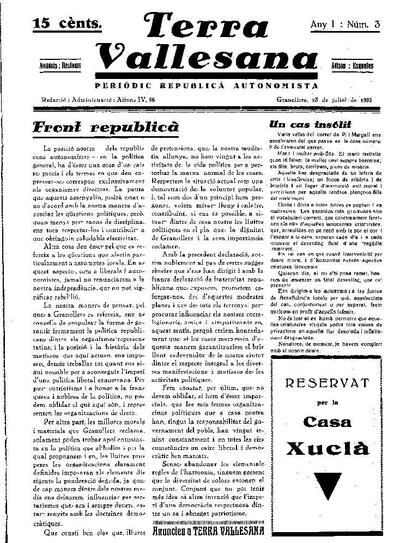 Terra Vallesana, 23/7/1933 [Issue]