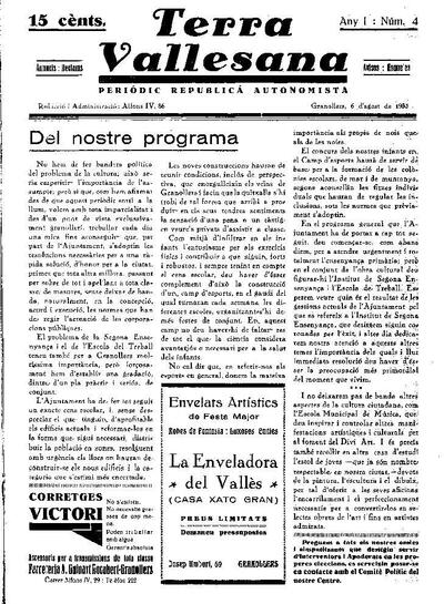 Terra Vallesana, 6/8/1933 [Issue]