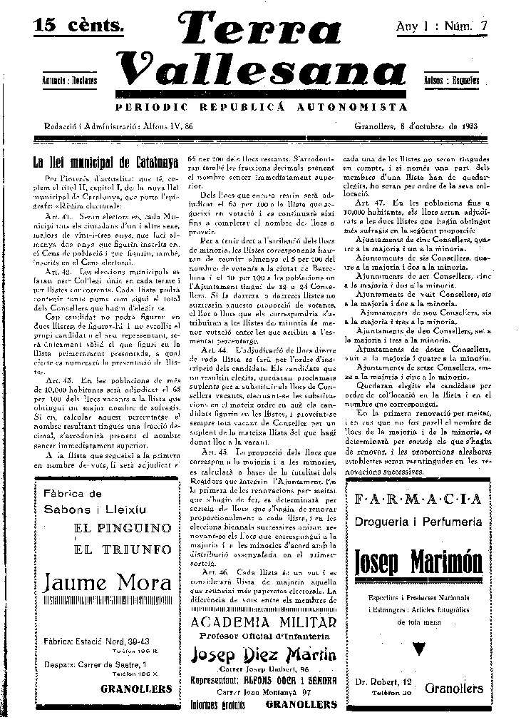 Terra Vallesana, 8/10/1933 [Issue]