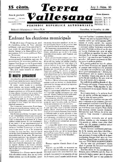 Terra Vallesana, 10/12/1933 [Issue]