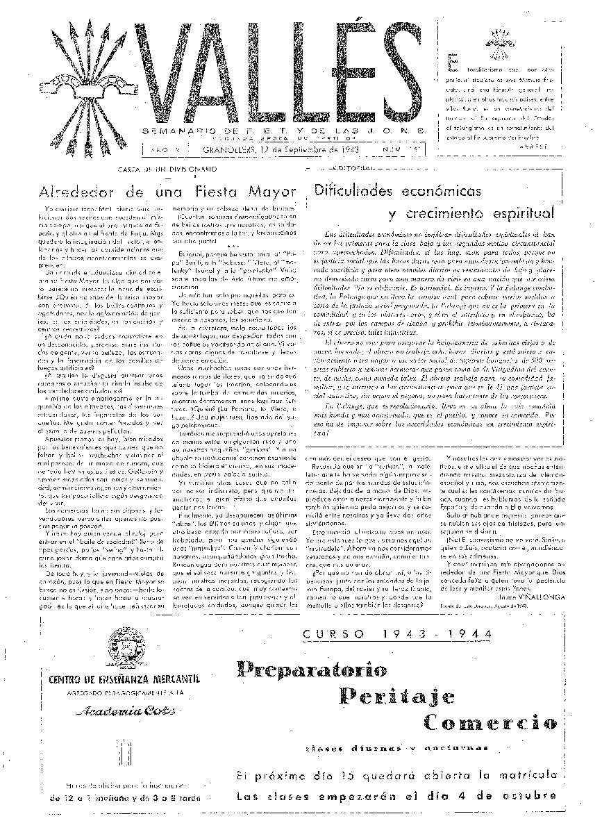 Vallés, 12/9/1943 [Ejemplar]